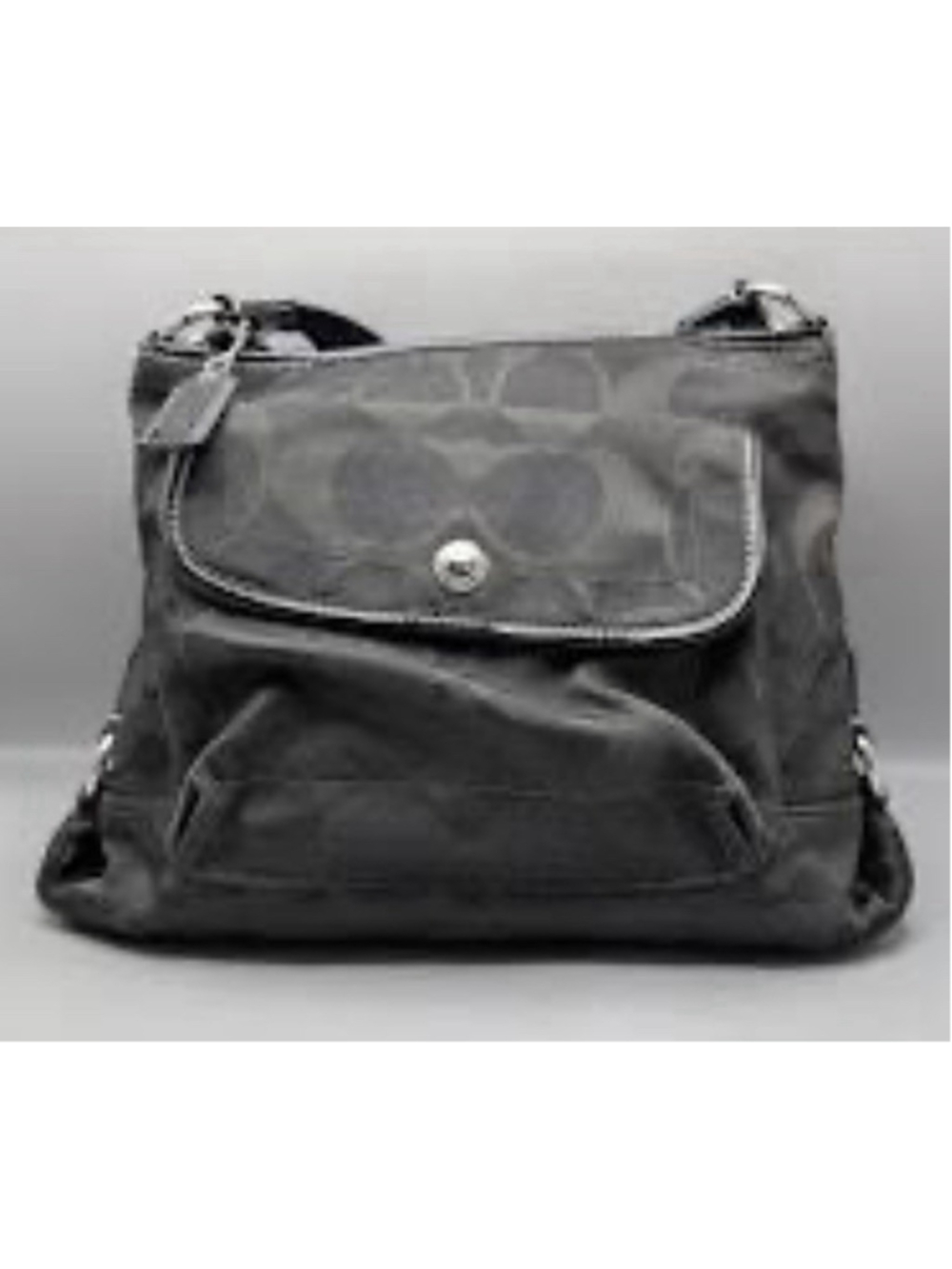 Coach Signature Black Monogram Nylon Kyra Shoulder Bag COA Pink Interior EUC